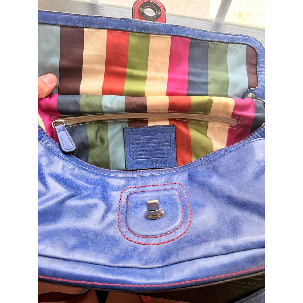 Coach Legacy Leather Turnlock Flap Shoulder Bag Blue Red Cream Crossbody Y2K Era - Picture 8 of 16